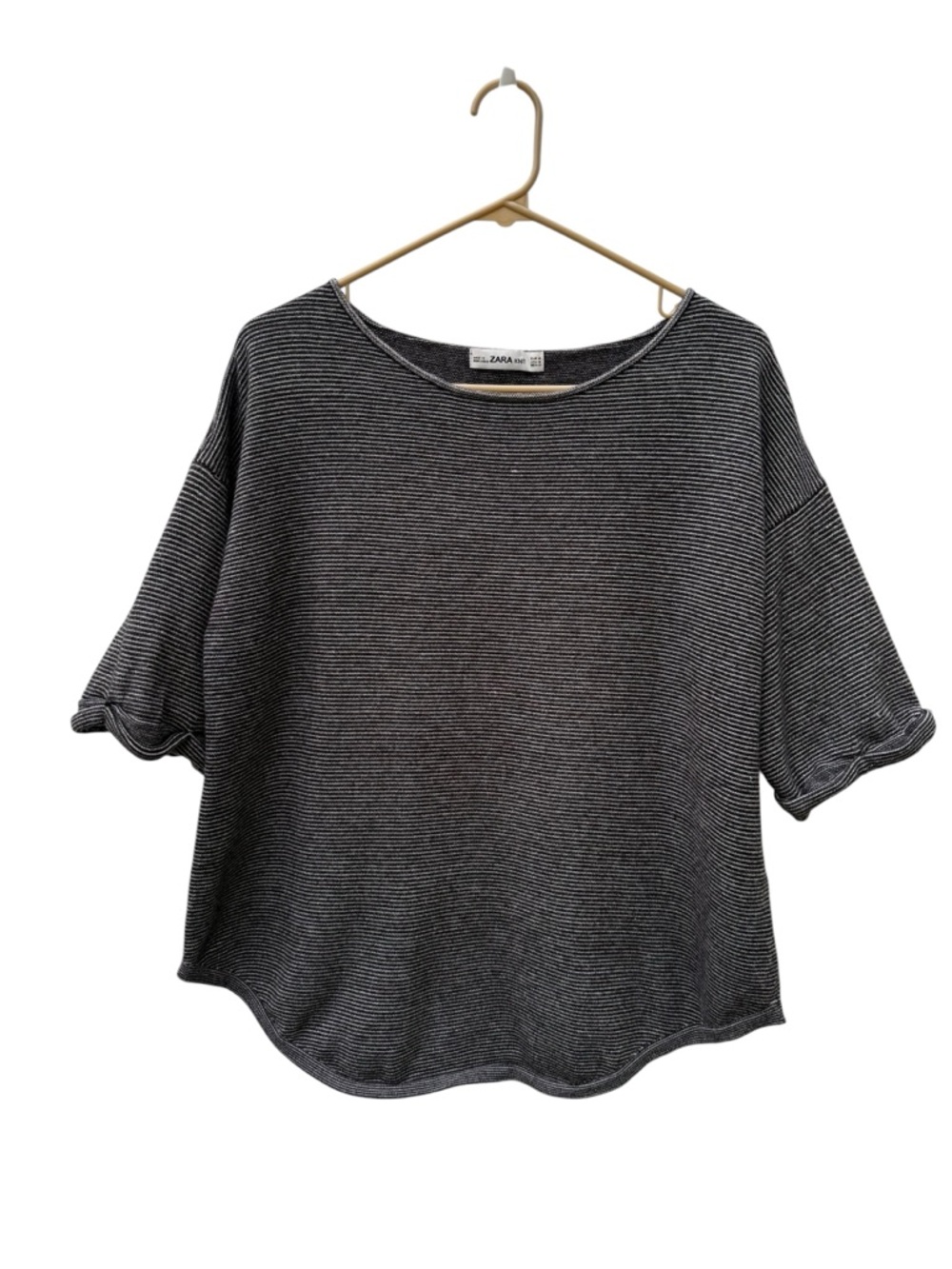 Zara Black and White Striped Relaxed Short-Sleeve Top